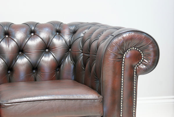 A Super Deep Wine Leather Second Hand Sofa