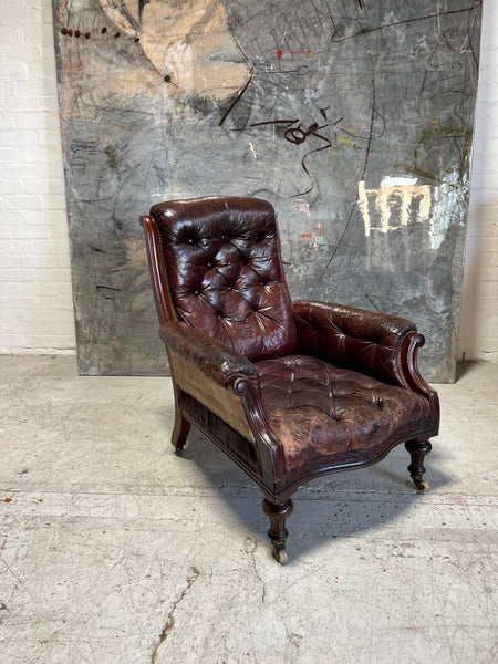 A Beautiful Early Hamptons & Sons of Pall Mall Armchair in Original Goat Skin Leather