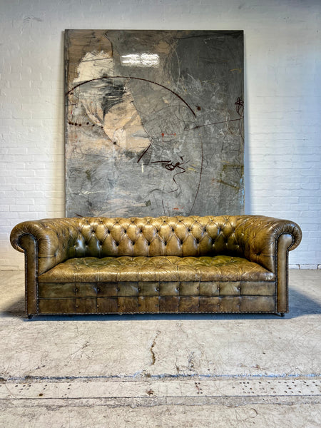 An Excellent MidC Vintage Leather Chesterfield Sofa in Original Hand Dyed Leathers