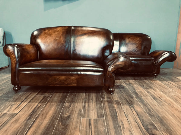 Super Pair of Fully Restored 1920’s Art Deco Club Sofas with Drop arms - Hand Dyed in Tobacco Browns