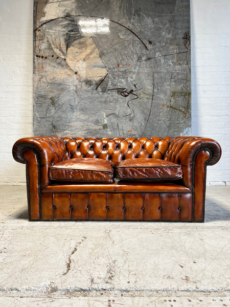 A Beautiful MidC 2 Seat Chesterfield Sofa in Hand Dyed Tans