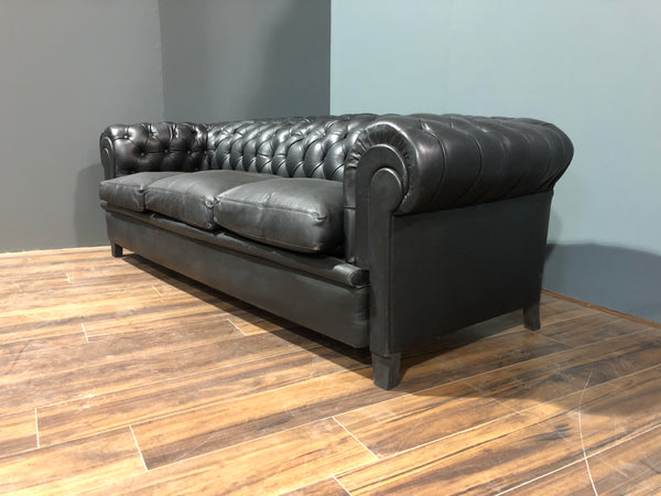 Early 20thC Black Leather Sofa