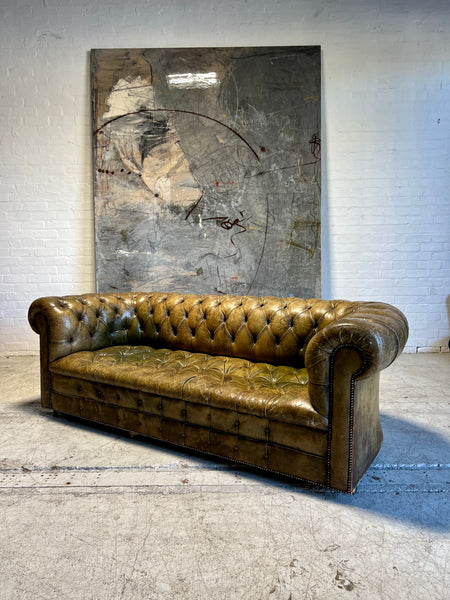 An Excellent MidC Vintage Leather Chesterfield Sofa in Original Hand Dyed Leathers