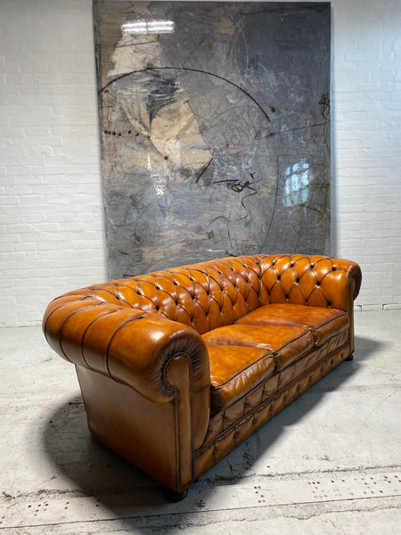A Sumptuous Chesterfield in Hand Dyes Honey Tan Leathers