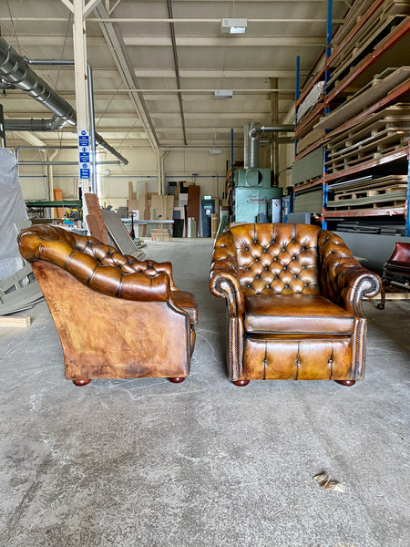 A Beautiful Arch Backed Chesterfield suite in Hand Dyed Leathers