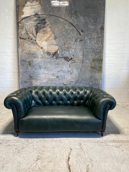 Antique 19thC Chesterfield in Bank of England Green