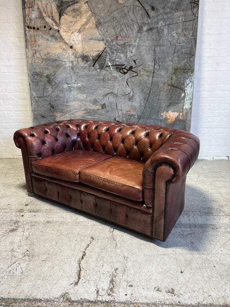 MidC Hand Dyed Leather 2 Seat Chesterfield Sofa & Club Chair