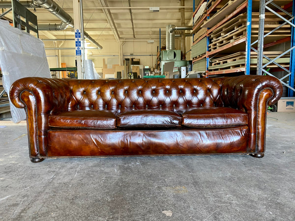A Very Smart MidC Hand Dyed Leather Chesterfield Sofa in Conker