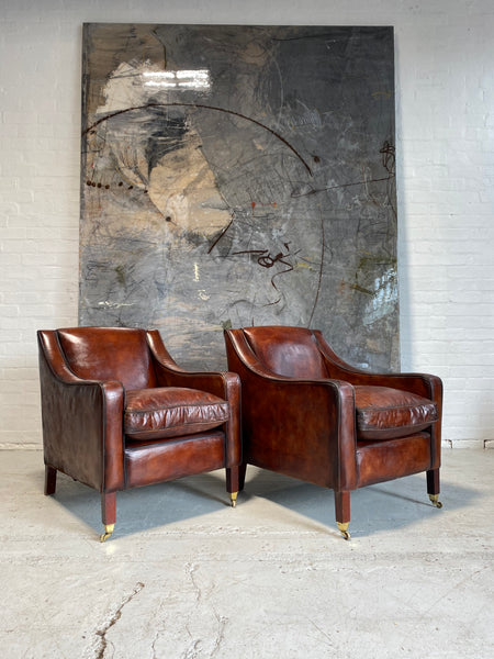 A Cool Pair of Armchairs in Hand Dyed Cognac Leathers