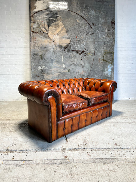 A Beautiful MidC 2 Seat Chesterfield Sofa in Hand Dyed Tans