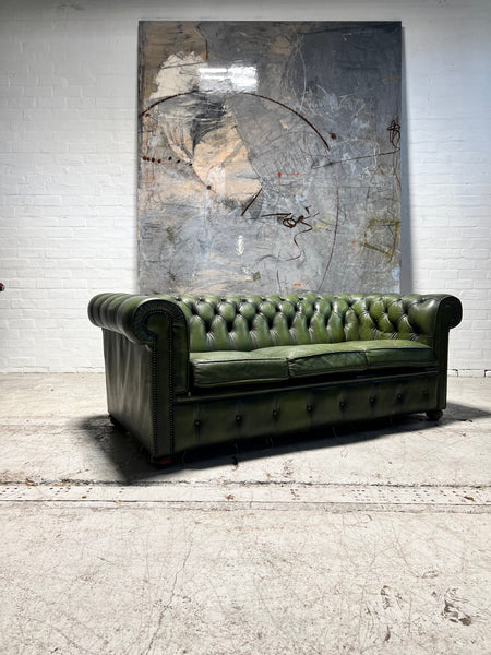 Very Smart Green Leather Chesterfield Sofa by Millbrook