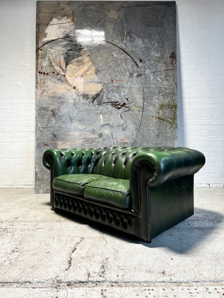 A Super Matching Pair of Leather Chesterfield 2 Seater Sofas in Forest Green