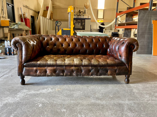 Antique 19thC Chesterfield Sofa in Original Leather