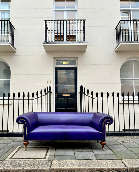 19thC Victorian Chesterfield Sofa - Fully Restored in our Hand Dyed Leathers in Amethyst