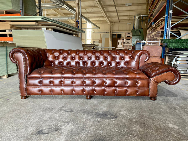 A Perfectly Restored Drop Arm MidC Chesterfield in Hand Dyed Warm Browns