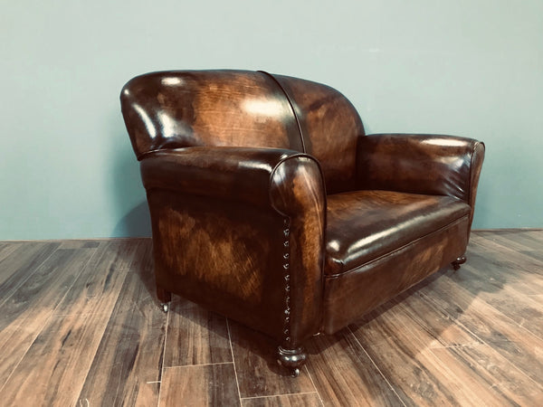 Super Pair of Fully Restored 1920’s Art Deco Club Sofas with Drop arms - Hand Dyed in Tobacco Browns