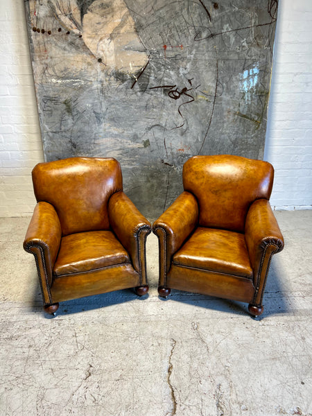 A Stunning Matching Pair of Hand Dyed Art Deco Club Chairs