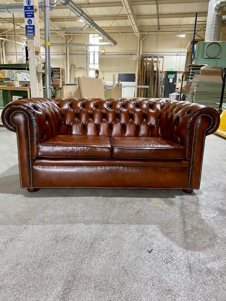 A Beautiful MidC Hand Dyed Chesterfield Sofa in Rich Cognac