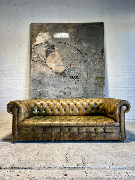 Amazing MidC Vintage Hand Dyed Leather Chesterfield Wing Back Chairs