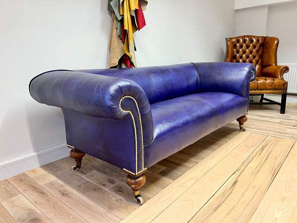 19thC Victorian Chesterfield Sofa - Fully Restored in our Hand Dyed Leathers in Amethyst
