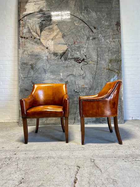 A Very Smart Matching Pair of Library Armchairs in Hand Dyed Leathers