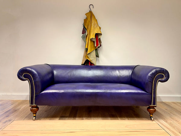 19thC Victorian Chesterfield Sofa - Fully Restored in our Hand Dyed Leathers in Amethyst