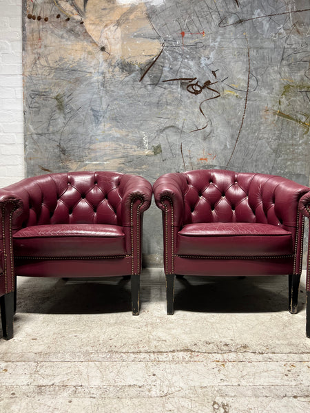 Wow!  Amazing Set of 4 Cigar Chairs in Aubergine Leathers