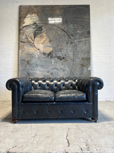 One of An Incredible Pair of MidC Hand Dyed Leather Chesterfield Sofas