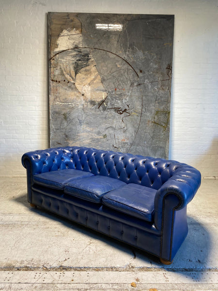 Eclectic Blue Chesterfield Sofa with Pair of Footstools