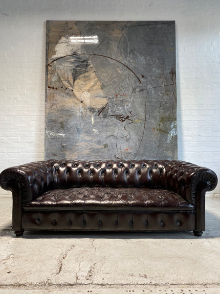 19thC Antique Leather Chesterfield Sofa in Aubergine