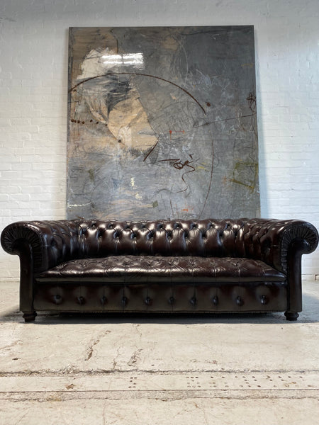 19thC Antique Leather Chesterfield Sofa in Aubergine