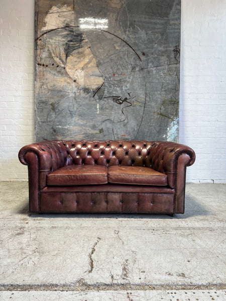 MidC Hand Dyed Leather 2 Seat Chesterfield Sofa & Club Chair