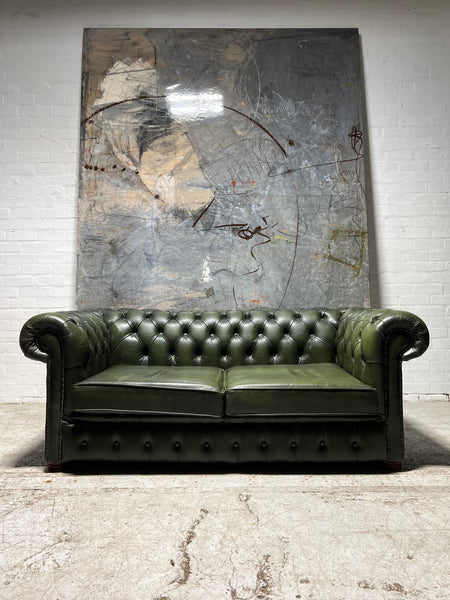 A Super Large 2 Seat Leather Chesterfield Sofa in Forest Green