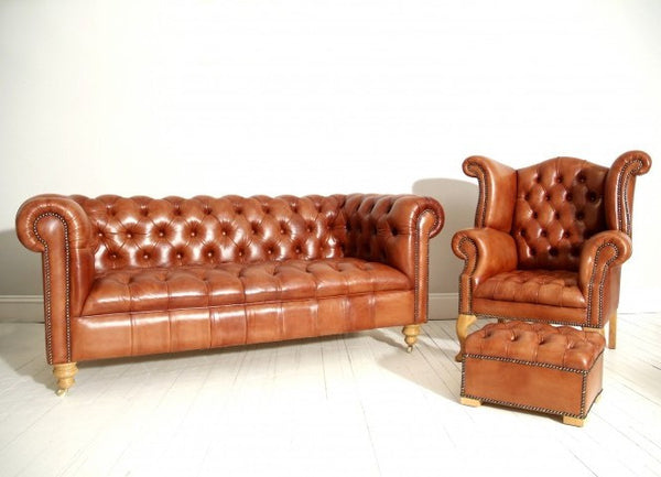 HAND DYED PRELOVED CHESTERFIELD SUITE : TAN