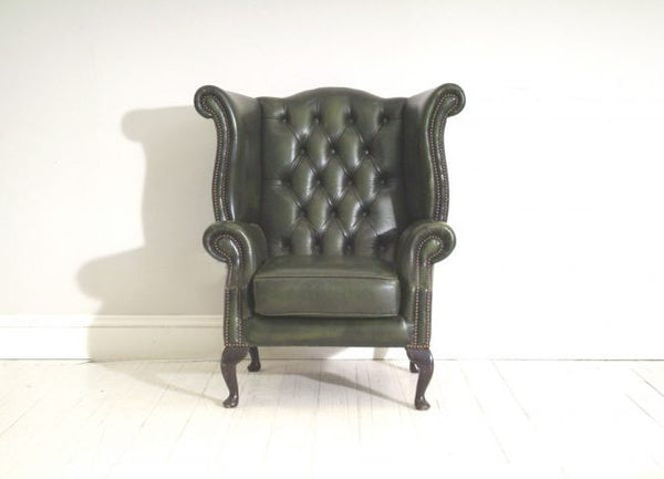 QUEEN ANNE WING BACK CHAIR : PRELOVED DEEP GREEN