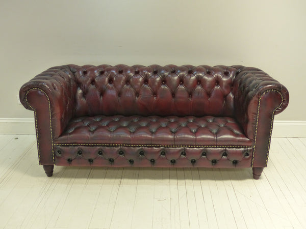 FULLY BUTTONED RESTORED CHESTERFIELD IN DEEP RED WINE