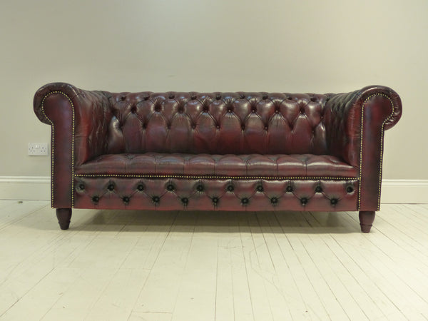 FULLY BUTTONED RESTORED CHESTERFIELD IN DEEP RED WINE