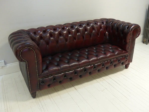 FULLY BUTTONED RESTORED CHESTERFIELD IN DEEP RED WINE