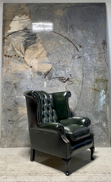A Really Rich Ink Green Chesterfield Queen Anne Chair