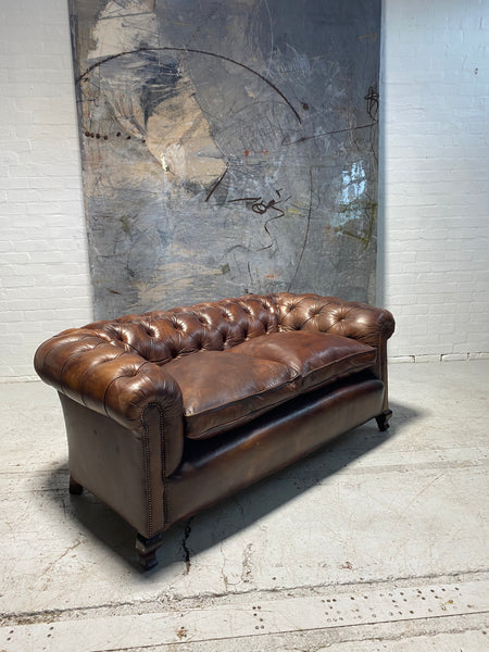 A Beautiful Restored Antique Sofa in Hand Dyed Leathers Circa 1900