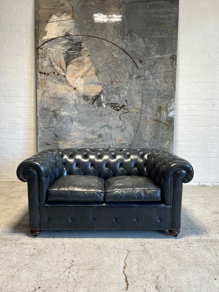 One of An Incredible Pair of MidC Hand Dyed Leather Chesterfield Sofas