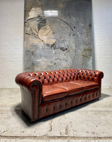 A Very Cool MidC Vintage Leather Chesterfield Suite in Burnt Red