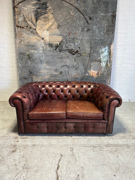 MidC Hand Dyed Leather 2 Seat Chesterfield Sofa & Club Chair