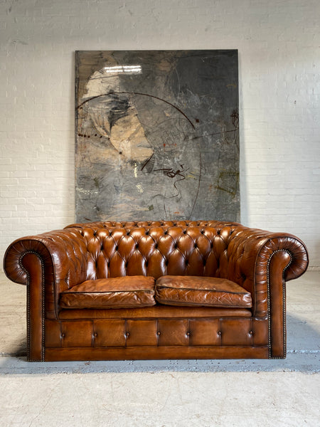 For our Cat Loving Clients A Strong Matching Pair of Good Vintage Leather Chesterfield Sofas