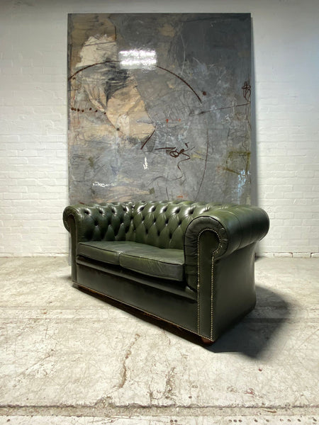 Beautiful Vintage Leather Chesterfield Sofa in Forest Greens