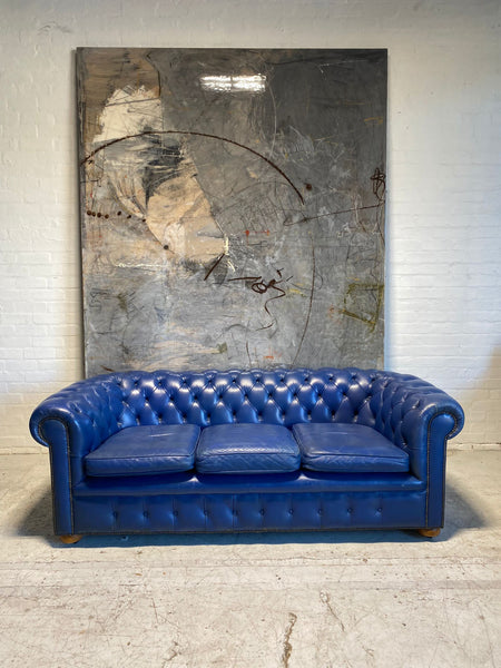 Eclectic Blue Chesterfield Sofa with Pair of Footstools