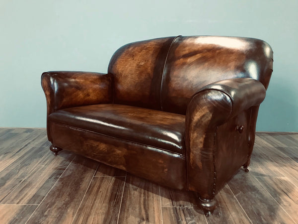 Super Pair of Fully Restored 1920’s Art Deco Club Sofas with Drop arms - Hand Dyed in Tobacco Browns