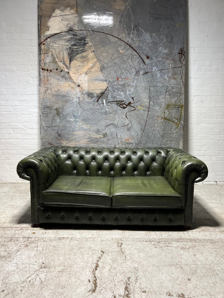 A Super Large 2 Seat Leather Chesterfield Sofa in Forest Green