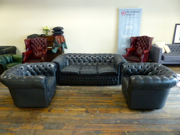EXCELLENT PRE-LOVED GREY CHESTERFIELD SUITE