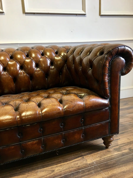 Early 20thC Antique Vintage Leather 3 Seater
